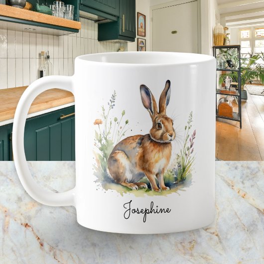 Watercolor Hare Country Wildlife Personalized Kaffeetasse