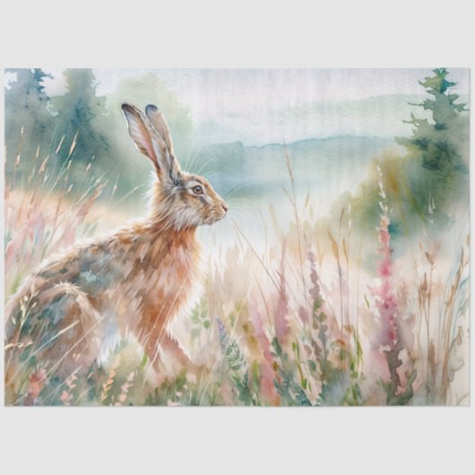 Watercolor Hare in Meadow Tissue Paper Seidenpapier (Vorderseite)