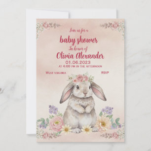 Watercolor-Hasen-Baby-Shower-Einladung Süß Fl Einladung