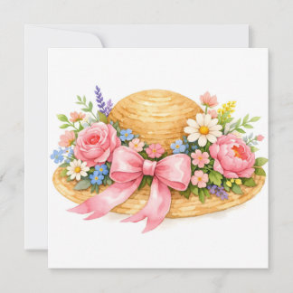 Watercolor Hat with Blooming Flowers  Karte
