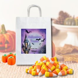 Watercolor Haunted House Halloween Treat Bag Quadratischer Aufkleber