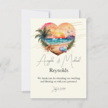 Watercolor Hawaii Beach Sunset Heart Wedding