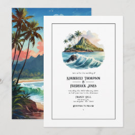 Watercolor Hawaii Hochzeit in Urlaubsort Einladung