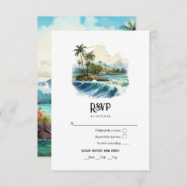 Watercolor Hawaii Hochzeit in Urlaubsort RSVP Karte