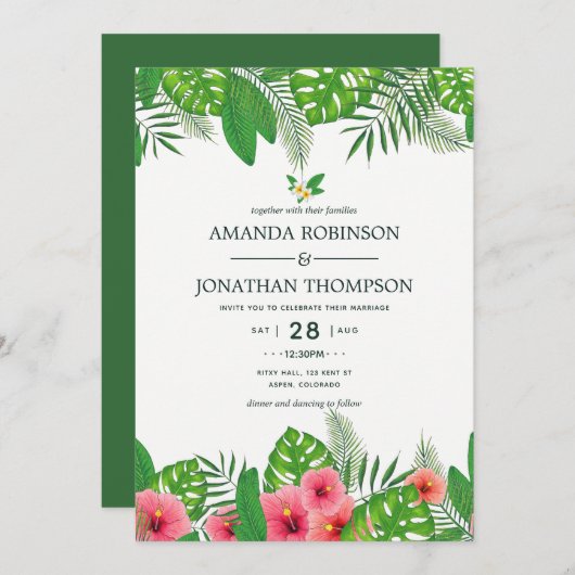 Watercolor Hawaiian Aloha Luau Einladung zur Hochz (Vorne/Hinten)