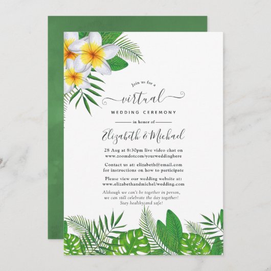 Watercolor Hawaiian Aloha Luau Virtual Wedding Einladung (Vorne/Hinten)