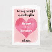 Watercolor Heart 11th Birthday Granddaughter Karte (Vorderseite)