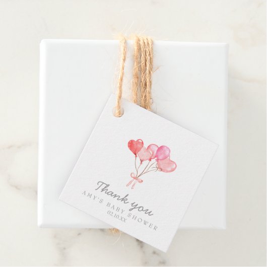 Watercolor Heart Balloons Girl Baby Dusche Danke Geschenkanhänger (Beispiel)