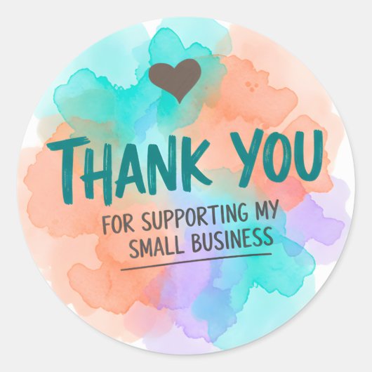 Watercolor Heart Thank You Business Sticker (Vorderseite)