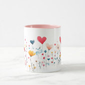 Watercolor Heart WildFlowers Valentines Mug Tasse (Zentrum)