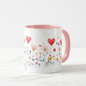 Watercolor Heart WildFlowers Valentines Mug Tasse (VorderseiteRechts)