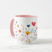 Watercolor Heart WildFlowers Valentines Mug Tasse (Vorderseite Links)