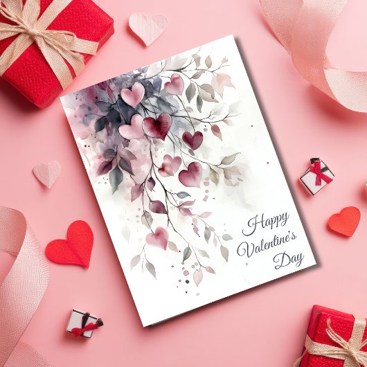 Watercolor Hearts and Flowers Valentine's Greeting Karte