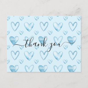 Watercolor Hearts Baby Blue Baby Dusche Vielen Dan Postkarte