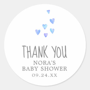Watercolor Hearts Boy Baby Dusche Vielen Dank für Runder Aufkleber