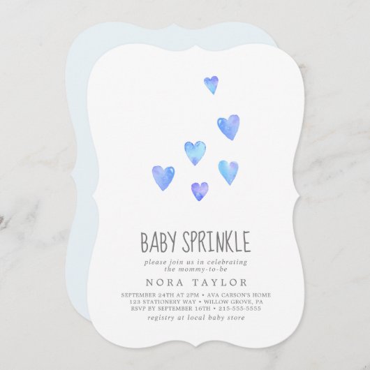 Watercolor Hearts Boy Baby Sprinkle Einladung (Vorne/Hinten)