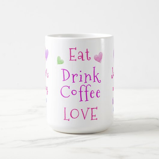 Watercolor Hearts EAT Drink Coffee LOVE Kaffeetasse (Mittel)