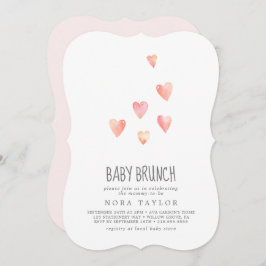 Watercolor Hearts Girl Baby Brunch Einladung