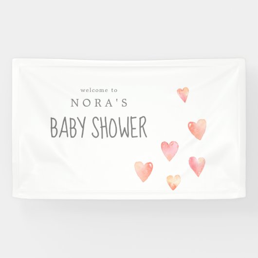 Watercolor Hearts Girl Baby Dusche Begrüßungsbanne Banner (Horizontal)
