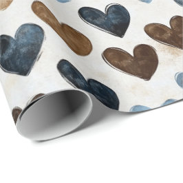 Watercolor Hearts in Blue and Brown Vintage Style Geschenkpapier
