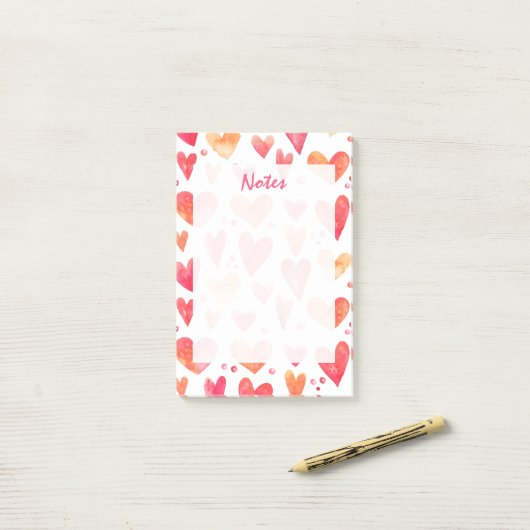 Watercolor HEARTS Post-it Klebezettel (Auf Schreibtisch)