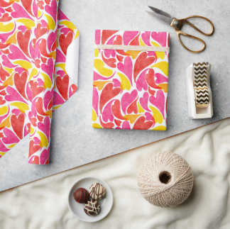 Watercolor Hearts Valentines Love Pink Red Yellow Geschenkpapier