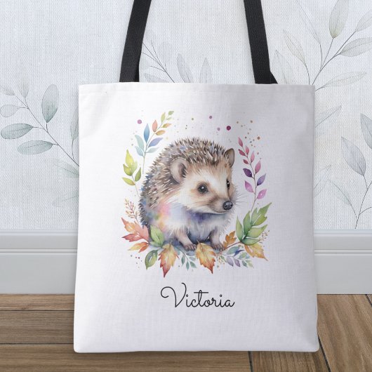 Watercolor Hedgehog Woodland Animal Personalized Tasche