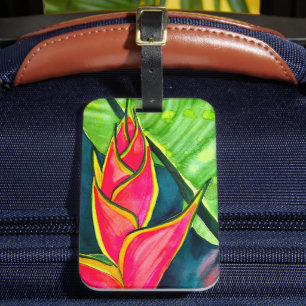 Watercolor Heliconia Tropical Blume Gepäckanhänger