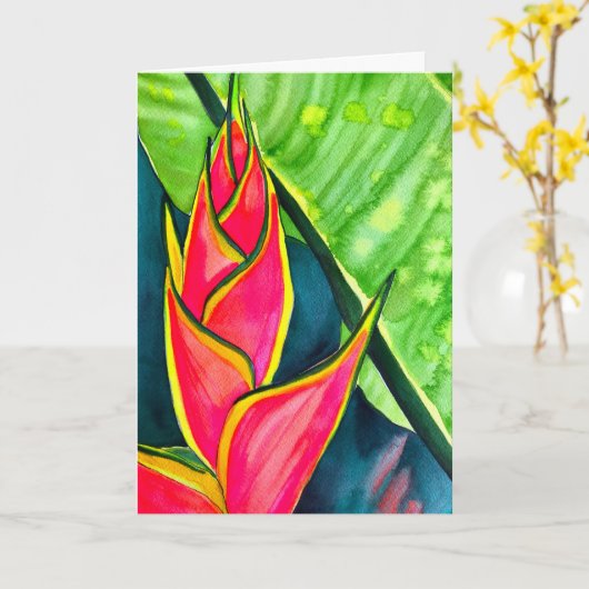 Watercolor Heliconia Tropical Blume Karte (Gelbe Blume)
