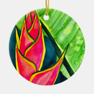 Watercolor Heliconia Tropical Blume Keramik Ornament