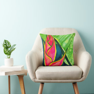 Watercolor Heliconia Tropical Blume Kissen