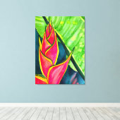 Watercolor Heliconia Tropical Blume Leinwanddruck (Insitu (Holzboden))