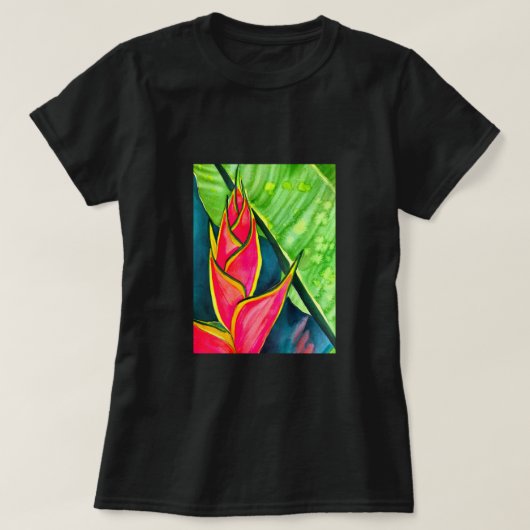 Watercolor Heliconia Tropical Blume T-Shirt (Design vorne)
