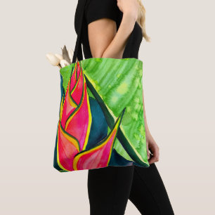 Watercolor Heliconia Tropical Blume Tasche