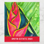 Watercolor Heliconia Tropical Blume Weinetikett (Einzelnes Label)