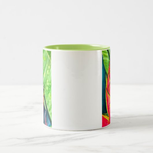 Watercolor Heliconia Tropical Blume Zweifarbige Tasse (Mittel)