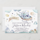 Watercolor Helicopter Baby Boy Dusche Einladung (Vorderseite)