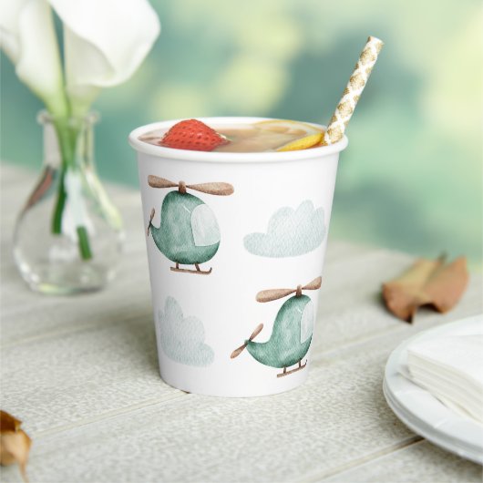 Watercolor Helicopter | Baby Shower or Birthday Pappbecher (In Situ)