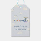 Watercolor Helicopter Blue First Birthday Gefallen Geschenkanhänger (Vorderseite)