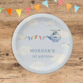 Watercolor Helicopter Niedlich Wolf Erster Geburts Pappteller