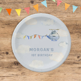 Watercolor Helicopter Niedlich Wolf Erster Geburts Pappteller