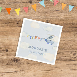 Watercolor Helicopter Niedlich Wolf Erster Geburts Serviette