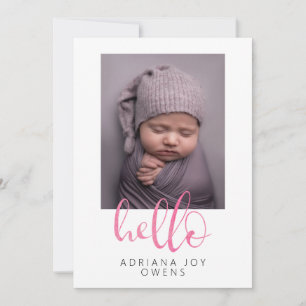 Watercolor Hello Pink Schrift Foto Collage Baby Ankündigung