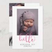 Watercolor Hello Pink Script Foto Collage Baby Ankündigung (Vorne/Hinten)