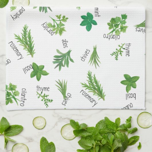 Watercolor Herbs Kitchen Hand Towel Geschirrtuch (Gefaltet)