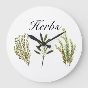 Watercolor Herbs Thyme Rosemary Sage Plants Pot Große Wanduhr