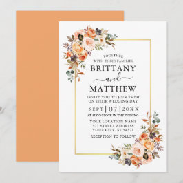 Watercolor Herbst Floral Gold Rahmen Hochzeitszang Einladung