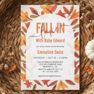 Watercolor Herbstblätter Fall In Love Babyparty Einladung