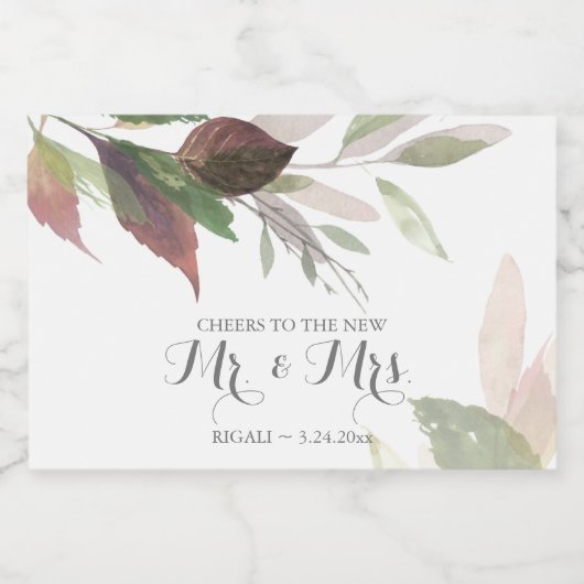 Watercolor Herbstblätterung Hochzeitsempfang Schaumweinetikett (Einzelnes Label)