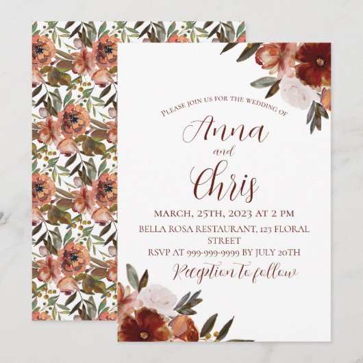 WATERCOLOR HERBSTBLUMEN HOCHZEIT EINLADUNG (Vorne/Hinten)
